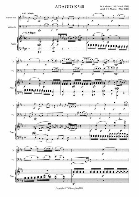 Mozart Adagio In B Minor K 540 Clarinet Cello Piano Page 2