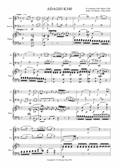 Mozart Adagio In B Minor K 540 Oboe Bassoon Piano Page 2