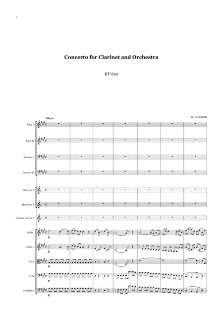 Mozart Clarinet Concerto Kv 622 Full Score Page 2