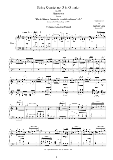 Mozart Complete String Quartet No 3 In G Major K156 For Piano Solo Page 2