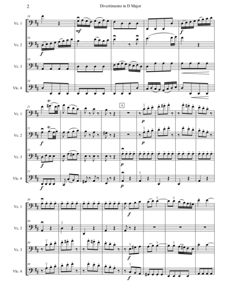 Mozart Divertimento Arranged For Intermediate Cello Quartet Four Cellos K 136 Page 2