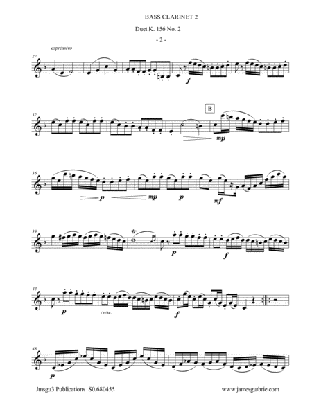 Mozart Duet K 156 No 2 For Bass Clarinet Duo Page 2