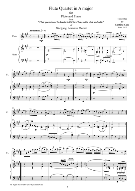 Mozart Flute Quartet In A K 298 Version For Flute And Piano Page 2