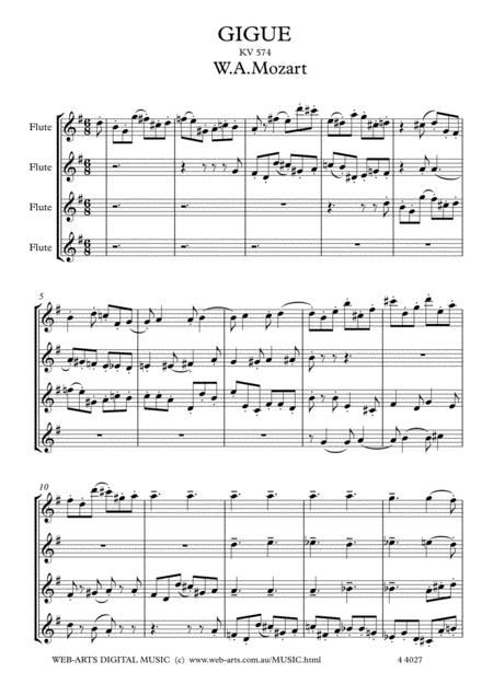 Mozart Gigue Kv574 For 4 Flutes Page 2