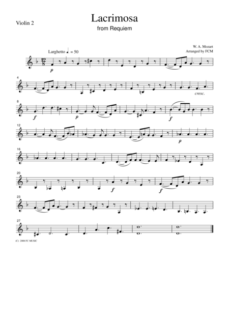 Mozart Lacrimosa From Requiem For String Quartet Cm015 Page 2