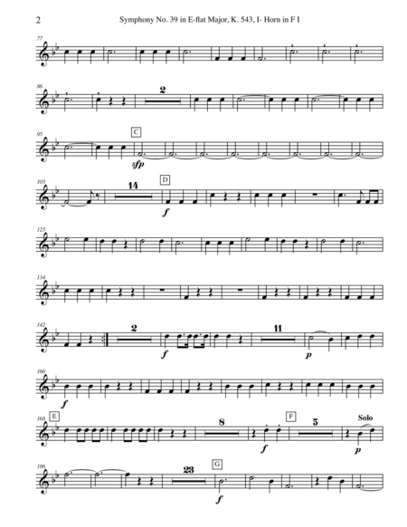 Mozart Symphony No 39 Movement I Horn In F 1 Transposed Part K 543 Page 2