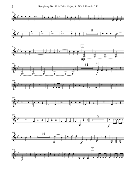 Mozart Symphony No 39 Movement I Horn In F 2 Transposed Part K 543 Page 2