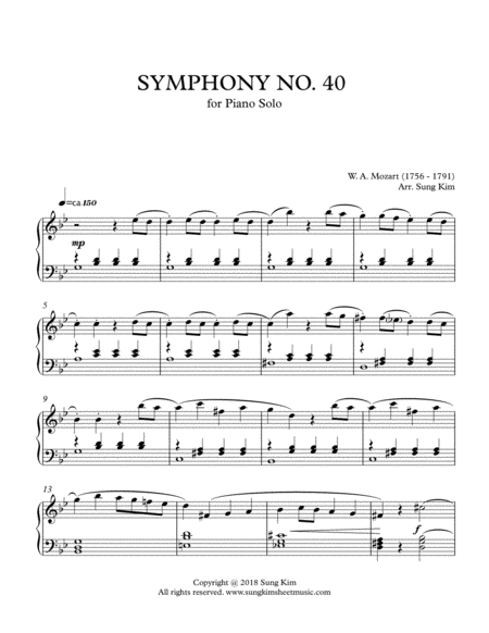 Mozart Symphony No 40 For Piano Solo Easy Classical Music Series Page 2