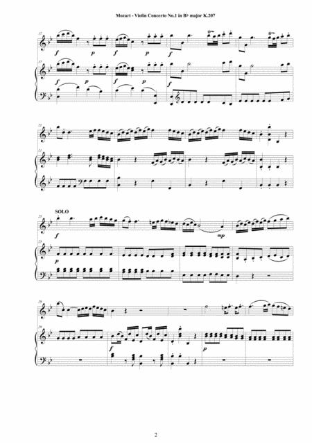 Mozart Violin Concerto No 1 In B Flat K 207 For Violin And Piano Score And Part Page 2