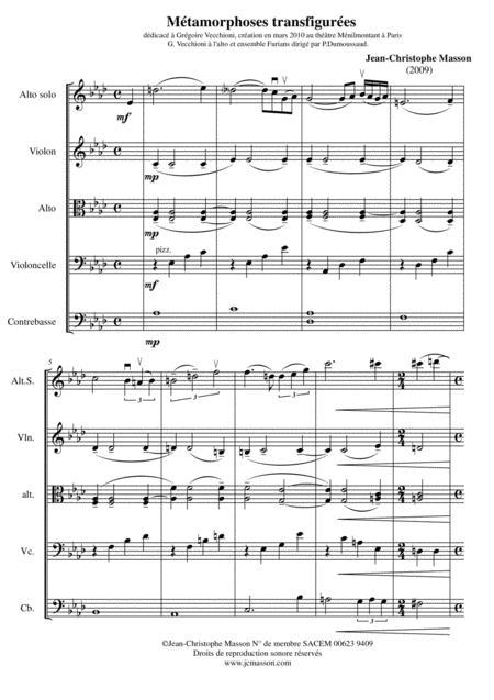 Mtamorphoses Transfigures For Viola Solo And Strings Viola Solo Violin Viola Cello And Doublebass Jcm 2010 Page 2