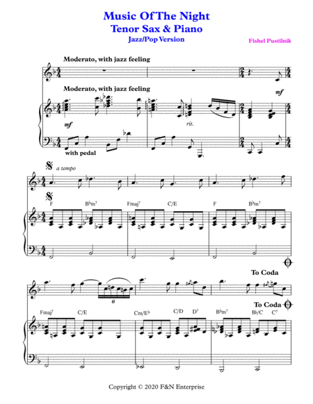 Music Of The Night Piano Background For Tenor Sax And Piano Video Page 2
