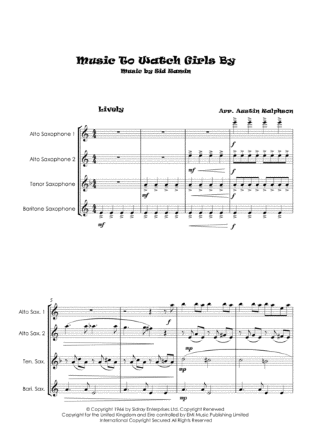 Music To Watch Girls By Sax Quartet Page 2