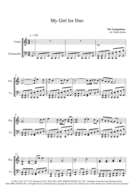 My Girl Violin Cello Arrangement By The Chapel Hill Duo Page 2
