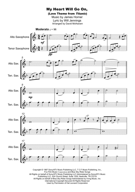 My Heart Will Go On Love Theme From Titanic Duet For Alto And Tenor Saxophone Page 2