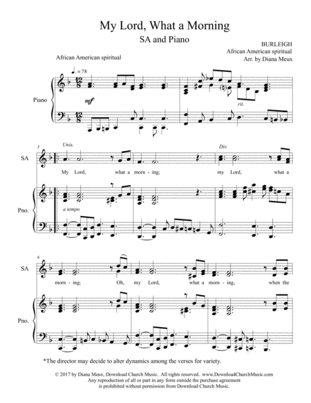 My Lord What A Morning Sa And Piano Page 2