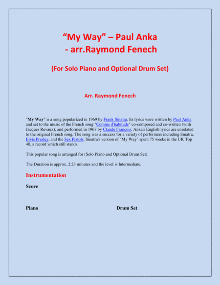 My Way By Paul Anka Solo Piano With Optional Drum Set Page 2