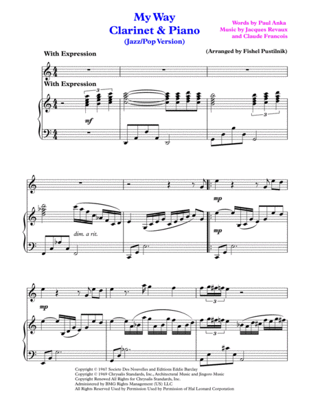 My Way For Clarinet And Piano Jazz Pop Version Page 2