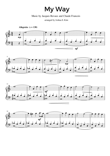 My Way For Piano Solo Easy Piano Page 2