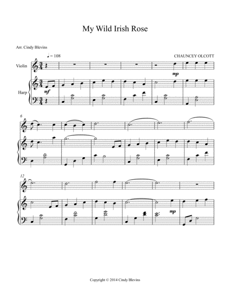 My Wild Irish Rose Arranged For Harp And Violin Page 2