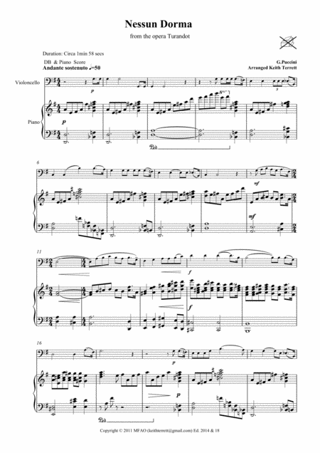 Nessun Dorma For Easy Cello Piano Page 2