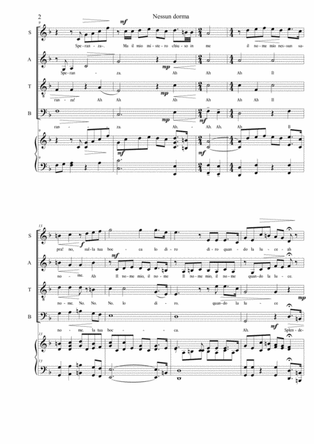 Nessun Dorma Puccini Arranged For Choir Satb And Piano Page 2