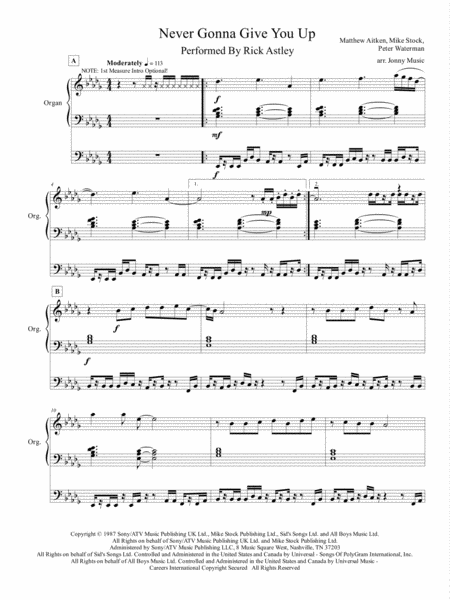 Never Gonna Give You Up By Rick Astley Arranged For Organ Page 2