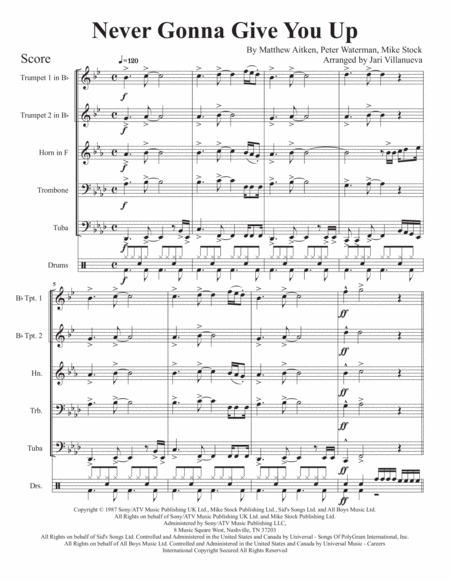 Never Gonna Give You Up For Brass Quintet With Opt Drums Page 2