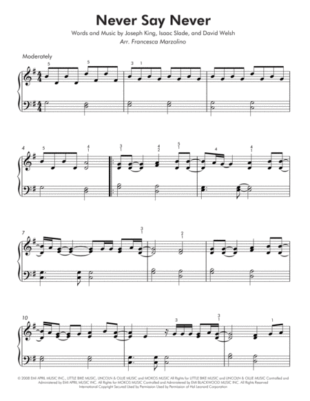 Never Say Never Easy Piano Page 2