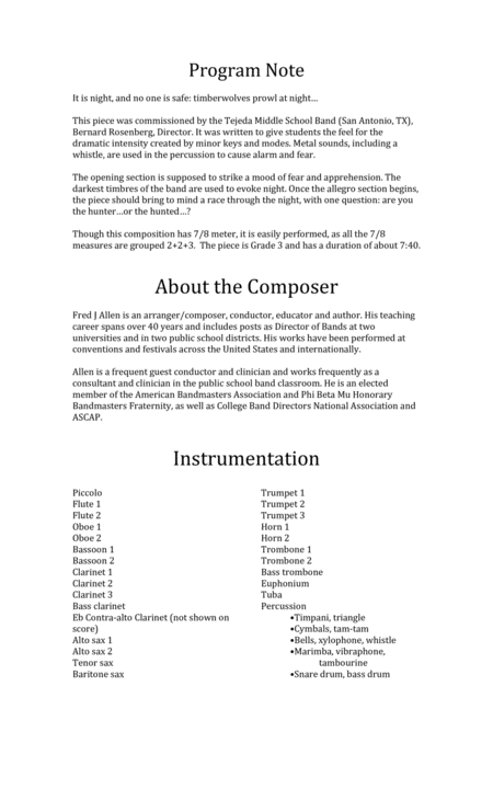 Night Of The Timberwolf For Concert Band Score And Parts Page 2