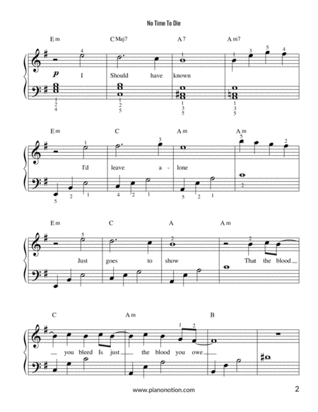 No Time To Die Billie Eilish Piano Solo James Bond Soundtrack Page 2