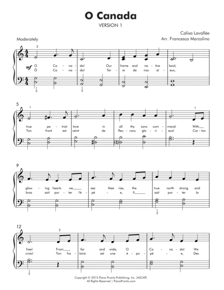 O Canada Easy Piano Versions Page 2