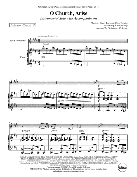 O Church Arise Arise Shine Tenor Sax Solo With Piano Accompaniment Page 2