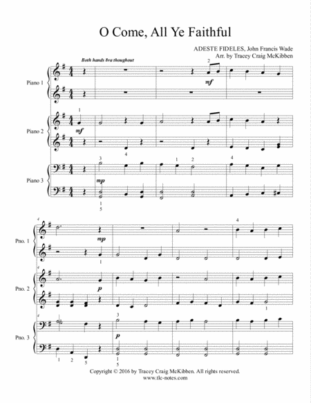 O Come All Ye Faithful Easy Piano Trio 1 Piano 6 Hands Page 2