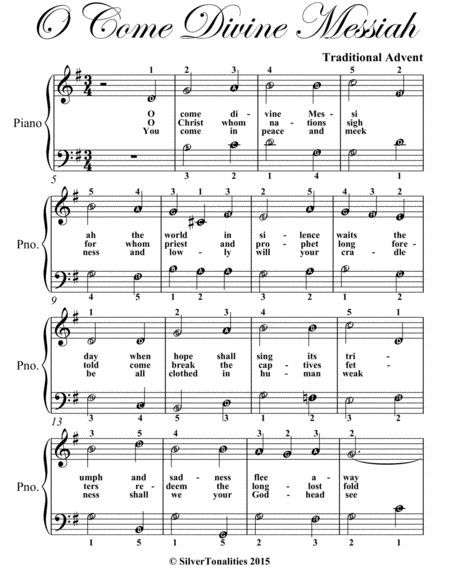 O Come Divine Messiah Traditional Advent Easy Piano Sheet Music Page 2