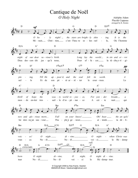 O Holy Night Cantique De Noel Lead Sheet For Voice With Guitar Chords D Major Page 2