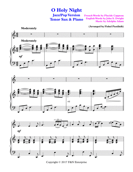 O Holy Night For Tenor Sax And Piano Page 2