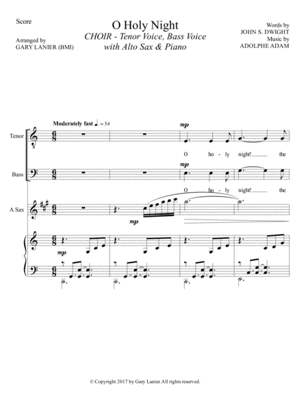 O Holy Night Mens Choir Tb With Alto Sax Piano Score Parts Included Page 2