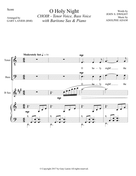 O Holy Night Mens Choir Tb With Baritone Sax Piano Score Parts Included Page 2