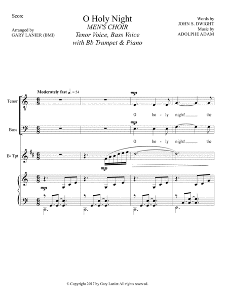 O Holy Night Mens Choir Tb With Bb Trumpet Piano Score Parts Included Page 2