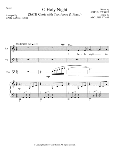 O Holy Night Satb Choir With Trombone Piano Score Parts Included Page 2