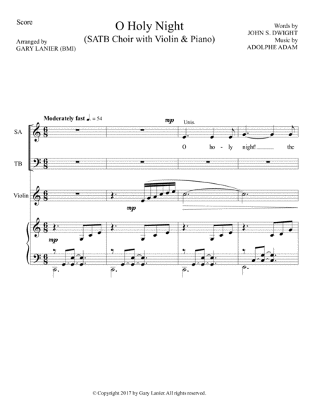 O Holy Night Satb Choir With Violin Piano Score Parts Included Page 2