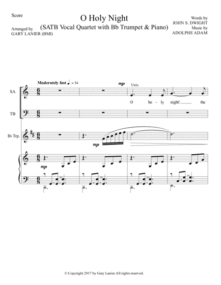 O Holy Night Satb Vocal Quartet With Bb Trumpet Piano Score Parts Included Page 2