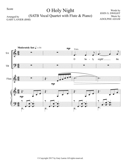 O Holy Night Satb Vocal Quartet With Flute Piano Score Parts Included Page 2