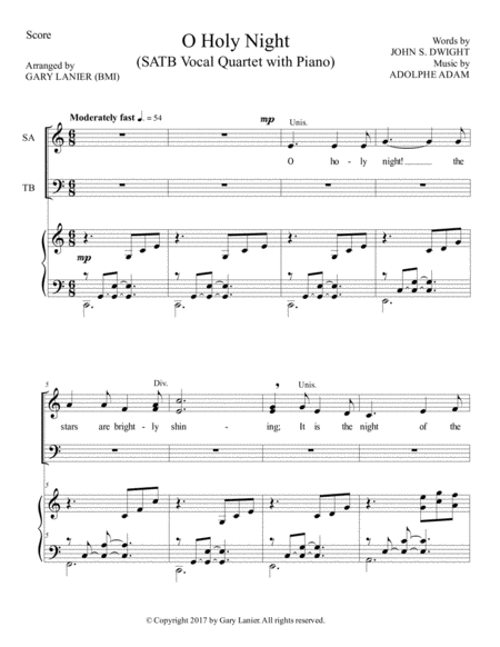 O Holy Night Satb Vocal Quartet With Piano Score Quartet Part Included Page 2