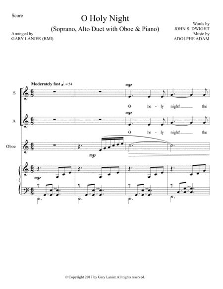 O Holy Night Soprano Alto Duet With Oboe Piano Score Parts Included Page 2
