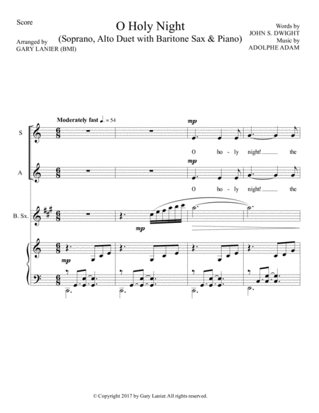 O Holy Night Soprano Alto Vocal Duet With Baritone Sax Piano Score Parts Included Page 2