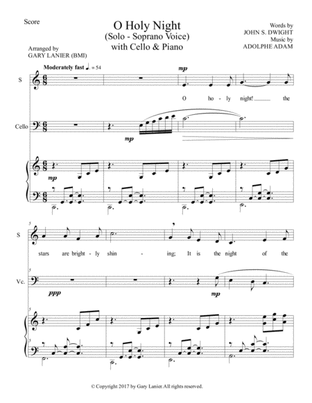 O Holy Night Soprano Solo With Cello Piano Score Parts Included Page 2