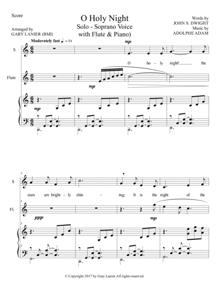 O Holy Night Soprano Solo With Flute Piano Score Parts Included Page 2