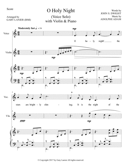 O Holy Night Voice Solo With Violin Piano Score Parts Included Page 2