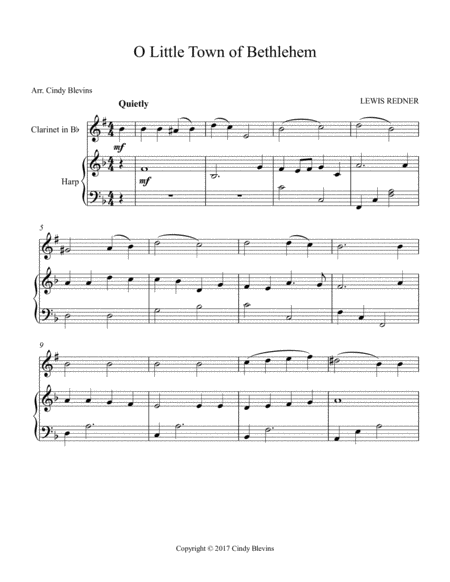 O Little Town Of Bethlehem Arranged For Harp And Bb Clarinet Page 2